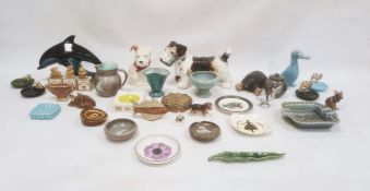 Crown Devon model of a schnauzer dog, a Poole pottery model of a dolphin, a Wade ashtray and various