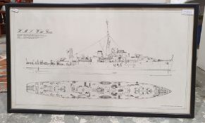 After John Lambert (20th century) Colour print HMS Wild Goose, together with various further similar