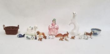 Royal Doulton figure of Bo Peep, HN1811, 13.5cm high, a Plichta pottery model of a lamb with thistle