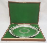 Early 20th century Walker & Hall silver two-handled oval tray with gadrooned border, foliate