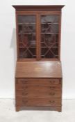 Late 19th/early 20th century mahogany satinwood-banded bureau bookcase, moulded cornice above two