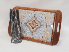 Wooden model of the facade of a chalet, complete with tools, sledge, etc on display, 45cm high, a