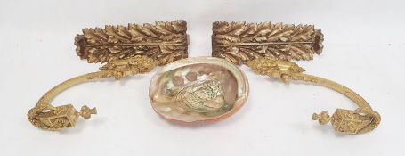 Pair of ormolu wall brackets with garland decoration, a pair of gilt metal curtain tiebacks of