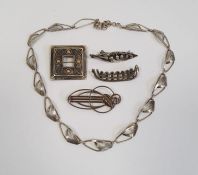 Edwardian silver brooch, Birmingham 1902, modelled as a spray of lily of the valley, a mid-century