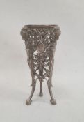 19th century silver-coloured metal trumpet-shaped vase holder, elaborately decorated, pierced with