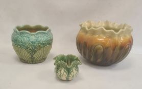 Watcombe pottery jardiniere decorated with shells and seaweed in green and blue glazes, 19cm high, a