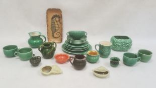 Allervale pottery vase with green glaze and four applied handles, a Sylvac pottery planter with