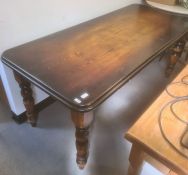 Oak pub table, rectangular with rounded corners, turned supports, 180cm