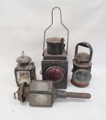 British Rail lantern with red glass inset, another smaller lantern of square form, a cylindrical