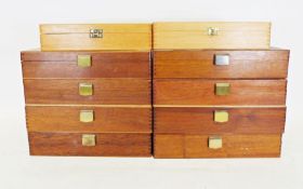 Collection of ten wooden cases for slides, together with various glassware and chinaware (4 boxes)