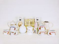 Midwinter Sienna coffee pot, an embossed brass bin, numerous china, glassware and household items (2