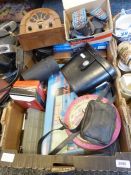 Pentax MV camera, camera lenses, a pair of Belmont binoculars, various toy models to include a