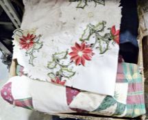 Two boxes of assorted duvets, linen, etc (2 boxes)