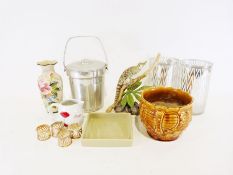 Two blue Wedgwood jasperware vases, a Rayware vase, a Gel Magic stud setting machine with studs