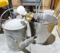 Brass chestnut pan, a modern bronzed table lamp, a metal watering can, etc.