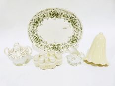 Two-handled Victorian sucrier with gilt decoration, a set of six eggcups in stand, an oval serving