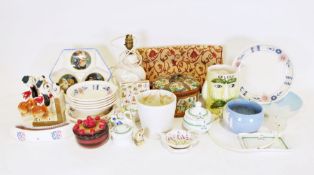 Two Scandinavian style orange and white cased glass vases together with various glass and chinawares