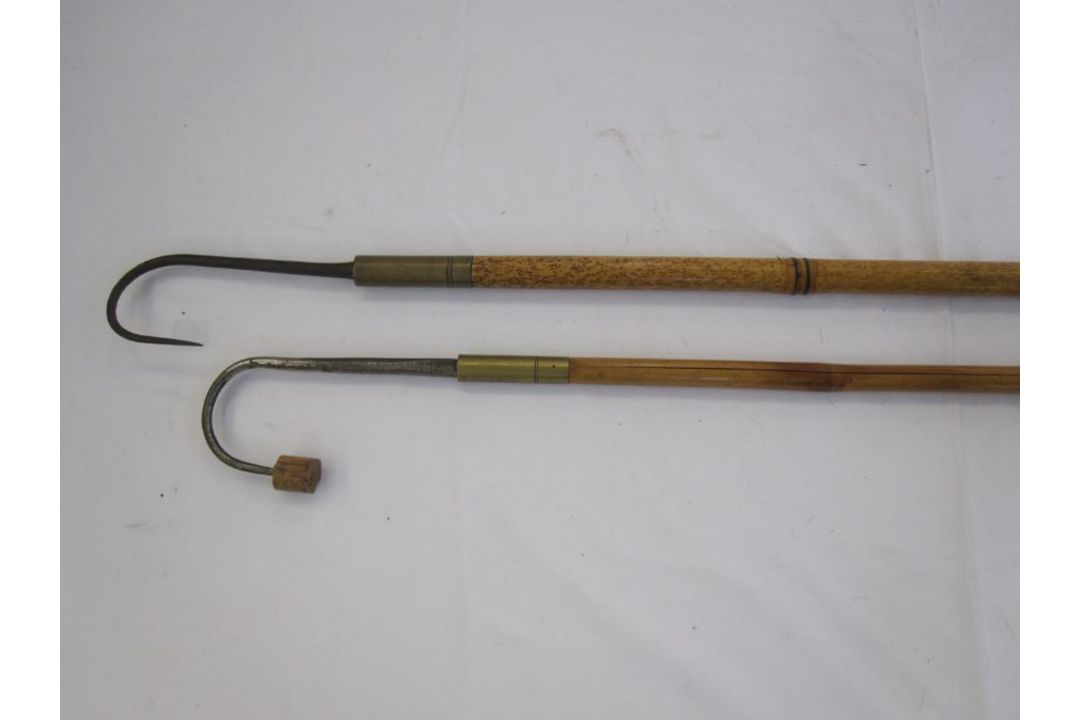 Two fishing gaffs with long brass and wooden handles, one stamped Hardy bros Makers, Alnwick, the - Image 1 of 4