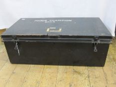 Military metal trunk, a white (nurse's?) uniform and collection of army mugs