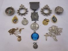 9ct gold St Christopher pendant on chain, 2g approx., various Virgin Mary pendants, a silver-