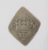 Charles I 1625-49 shilling, Newark besieged 1645, on a rhombus shaped flan from silver plate, C to