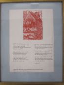 After John O'Connor Engraving printed for the Friends of Cheltenham Festival of Literature with poem