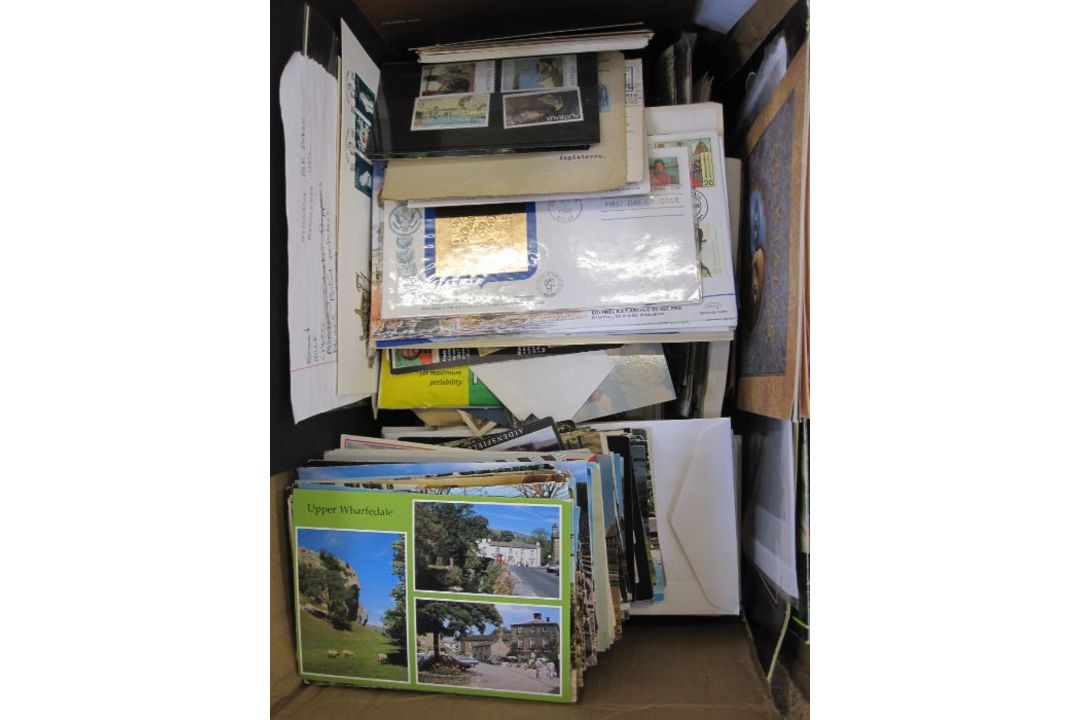 Box of stamps including First Day Covers, other covers, postcards, (1 box) - Image 1 of 2