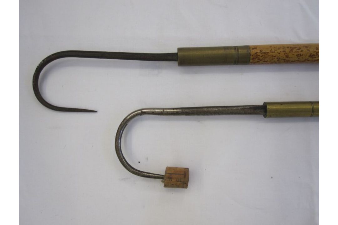 Two fishing gaffs with long brass and wooden handles, one stamped Hardy bros Makers, Alnwick, the - Image 2 of 4