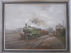 John Mace (20th century school) Oil on board LWSR train, no.0353 leaving station, initialled lower