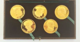 Gold 22ct medallions of Kings and Queens of Tudor England, set of 5, hallmarked for Birmingham