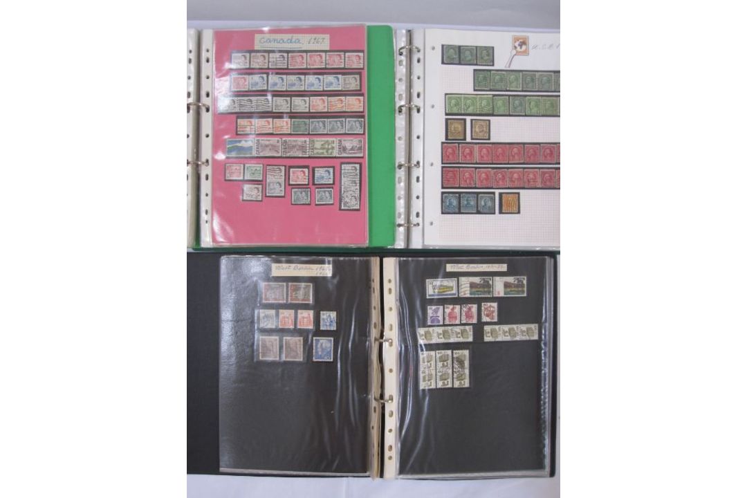 12 albums/folders with a few low value stamps, includes a printed album for UN stamps (no stamps) (1 - Image 1 of 3