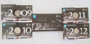 The complete set of the Countdown to London 2012 five pounds brilliant uncirculated coin collection