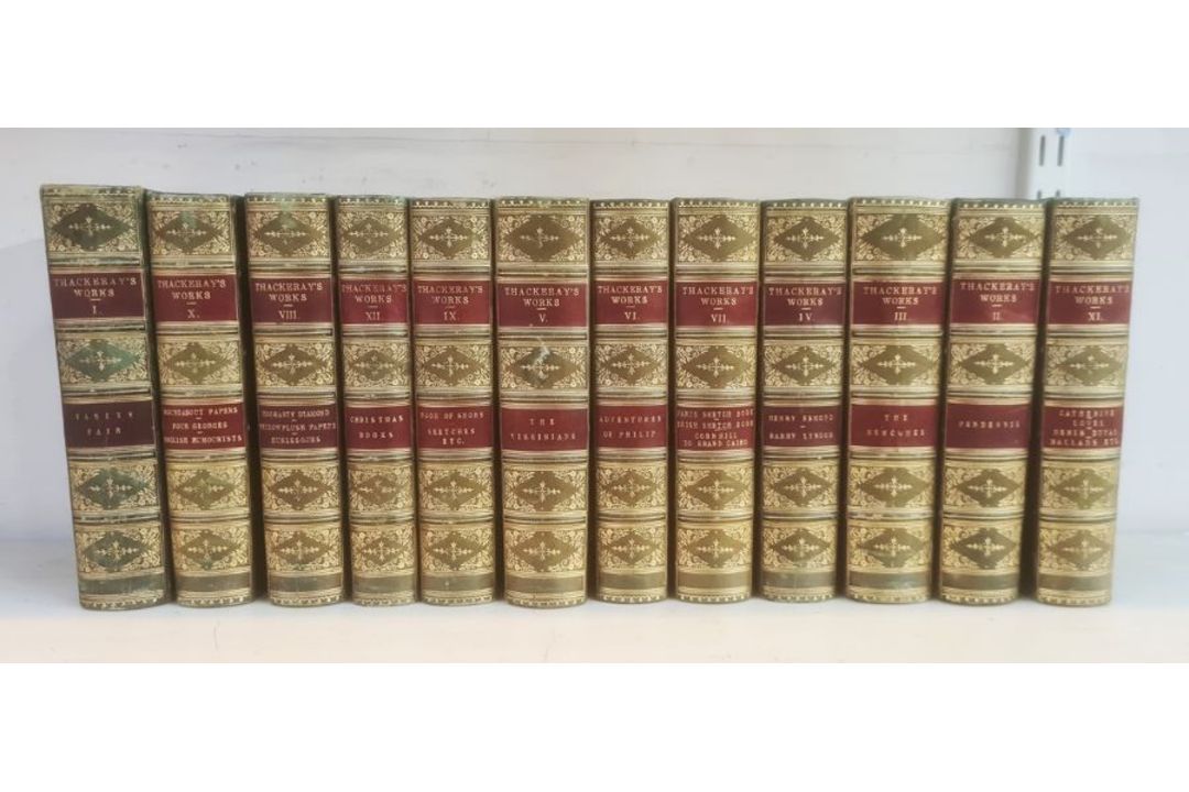 Fine bindings:- Works of William Makepeace Thackeray, Smith Elder & Co 1870's, half green calf, gilt - Image 1 of 4