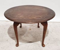 Mid century modern style circular coffee table with elm top (probably Ercol), on replacement