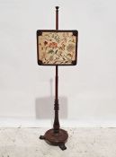 19th century needlework polescreen, with silk needlework decoration on turned supports, circular