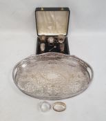 1960's silver five-piece cruet set with blue glass liners, in fitted box, Birmingham 1961, maker