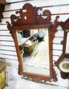 19th century mahogany fretwork carved wall mirror with rectangular plate, 88cm x 53cm