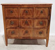 19th century continental marble-topped walnut chest of three short and two long drawers all with
