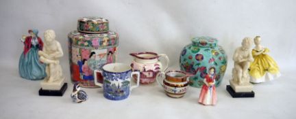 Two Oriental ginger jars, Royal Doulton 'Lady Charmian' HN1948, Royal Doulton 'Diana' figure,