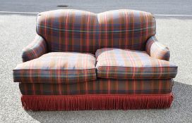 Modern two-seat sofa in tartan upholstery, the whole in the manner of Howard & Sons of London,
