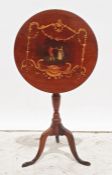 19th century mahogany circular table with painted decoration to the top, all on turned support to