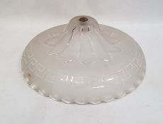 Cut satin glass large comport, the top/lightshade with scalloped edge Greek key and petal