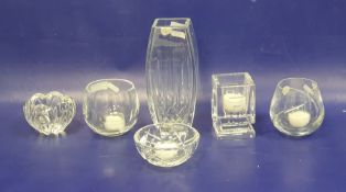 Waterford cut vase, square panelled with rounded sides, slice cut decoration, 20.5cm, a Waterford