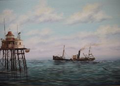 Keith Sutton (20th century school) Oil on canvas  Steamship at sea, signed lower right and dated