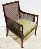 19th century mahogany bergere chair on turned supports