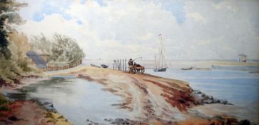 Early 20th century school watercolour Pony and trap with drover on beach, together with one