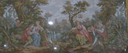 20th century needlework of an 18th century continental scene, in a moulded gilt effect frame 68 x
