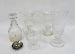 Etched pedestal bowl decorated with kangaroos and trees, two baluster-shaped pedestal vases, a