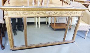 Late 19th century over-mantel mirror with egg and dart moulded cornice above moulded frieze, three-