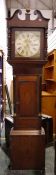 19th century oak and mahogany cased longcase clock with swan neck pediment, painted dial with